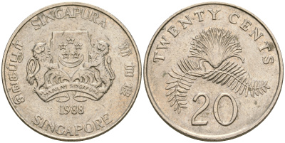 Сингапур 20 центов 1988 KM 52 медно-никель 4364-2534