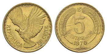 Чили 5 сентесимо 1970 KM 190 алюминиевая бронза 4688-253