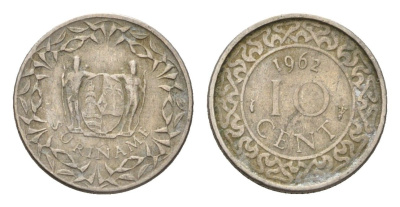 Суринам 10 центов 1962 KM 13 медно-никель 4702-234