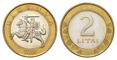 Литва 2 лита 2002 KM 112 биметалл UNC 4686-1252