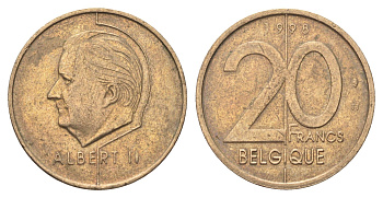 Бельгия 20 франков 1998 Belgique, Альберт II KM 191 никель бронза 4704-1145