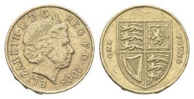 Великобритания 1 фунт 2008 Елизавета II (1952-2022) KM 1113 никель латунь 4695-842