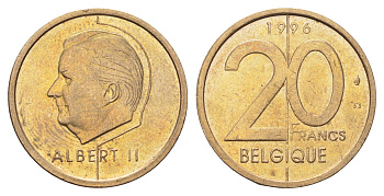 Бельгия 20 франков 1996 Belgique, Альберт II KM 191 никель бронза 4704-1143