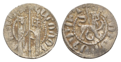 Киликийская Армения трам 1226-1271 Хетум I и царица Забель, держат крест/лев с патриаршим крестом  серебро    1516-245