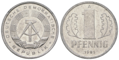 ГДР 1 пфенниг 1981 А KM 8.2 алюминий 4623-424