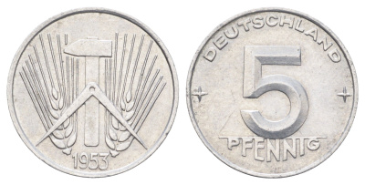 ГДР 5 пфеннигов 1953 A KM 6 алюминий 4697-614