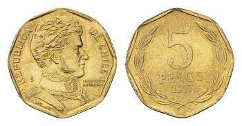 Чили 5 песо 2007 KM 232 алюминиевая бронза UNC 4689-235