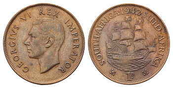 ЮАР 1 пенни 1942 Георг VI (1936-1952) KM 25 бронза 4692-144