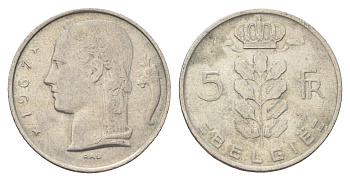Бельгия 5 франков 1967 Belgie, Бодуэн I (1951-1993) KM 135 медно-никель 4704-1122