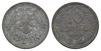 Сербия 10 динаров 1943 год-тип KM 33 цинк 4686-1022