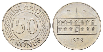 Исландия 50 крон 1978 здание парламента в Рейкьявике KM 19 медно-никель UNC 4168-211