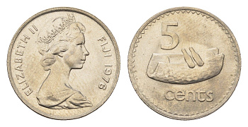 Фиджи 5 центов 1976 KM 29 медно-никель UNC 4687-1149