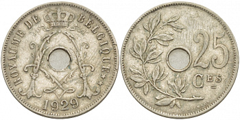 Бельгия 25 сантимов 1929 Belgique KM 68.1 медно-никель 4529-1113