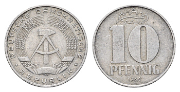 ГДР 10 пфеннигов 1968 A KM 10 алюминий 4702-369