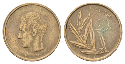 Бельгия 20 франков 1981 Belgie, Бодуэн I (1951-1993) KM 160 никель латунь 4704-1246