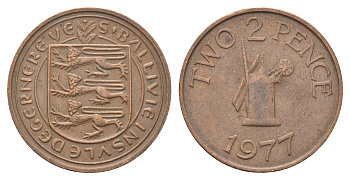 Гернси 2 пенса 1977 Елизавета II (1952-2022), ветряная мельница KM 28 бронза 4703-1113