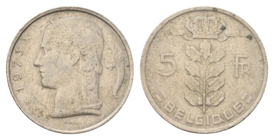 Бельгия 5 франков 1973 Belgique, Бодуэн I (1951-1993) KM 134 медно-никель 4704-1057