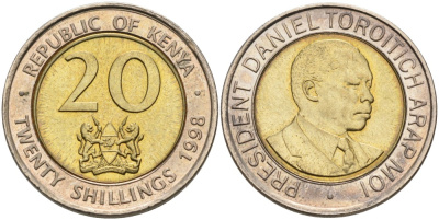 Кения 20 шиллингов 1998 Дэниэл арап Мои KM 32 биметалл 4556-1254