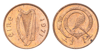 Ирландия 1/2 пенни 1971 мифологическая птица лира KM 19 бронза UNC 4696-361