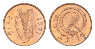 Ирландия 1/2 пенни 1971 мифологическая птица лира KM 19 бронза UNC 4696-361