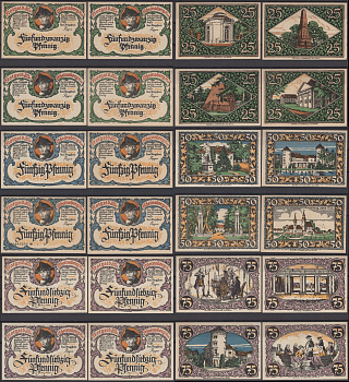 Рейнсберг полный набор из 12 нотгельдов (25, 50 и 75 пфеннигов) 1922 Grabowski 1120.4b бумага UNC (пресс) 7556-6-1-1