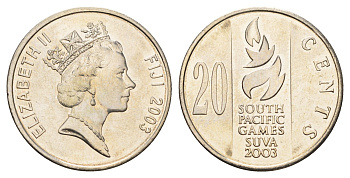 Фиджи 20 центов 2003 Тихоокеанские игры 2003 KM 95 медно-никель UNC 4698-1225