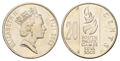 Фиджи 20 центов 2003 Тихоокеанские игры 2003 KM 95 медно-никель UNC 4698-1225