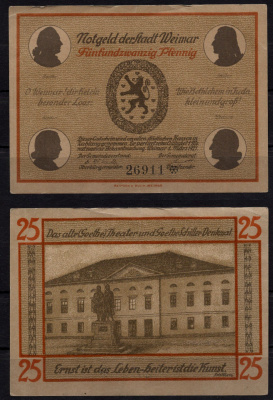 Германия 25 пфенингов 1921 нотгельд, Веймар бумага 7198-34-2-1