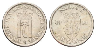 Норвегия 1 крона 1951 Хокон VII (1905-1957) KM 397 медно-никель 4706-937