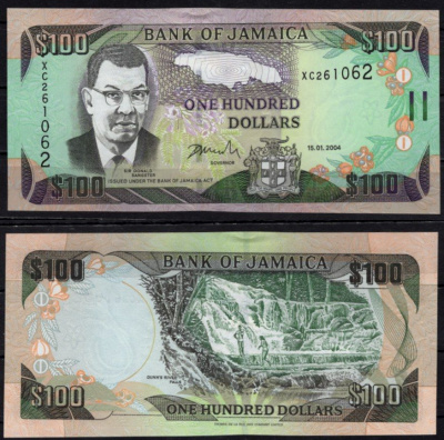 Ямайка 100 долларов 2004 Pick 80 d бумага UNC (пресс) 2195-16-3-2