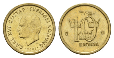 Швеция 10 крон 2007 Карл XVI Густав (1973-) KM 895 нордик aUNC 4656-514