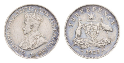 Австралия 3 пенса 1923 Георг V (1910-1936), редкий год, тираж 815000 экземпляров KM 24 серебро 1518-834
