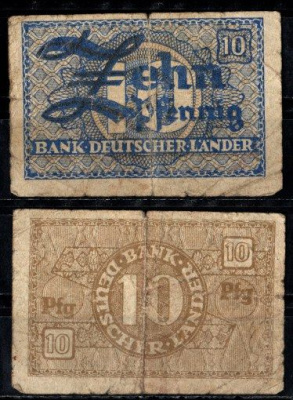 ФРГ 10 пфеннигов ND (1948) Pick 12 бумага 8616-9-3-2