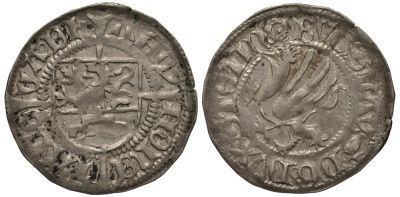 Померания, Дамм 1 шиллинг 1492 Богуслав X (1478-1523), вес 1,23 гр. серебро 1516-921