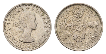 Великобритания 6 пенсов 1967 Елизавета II (1952-2022) KM 903, Spink 4149 медно-никель 4708-349