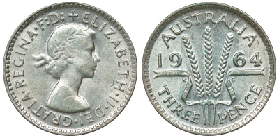 Австралия 3 пенса 1964 Елизавета II (1952-2022) KM 57 серебро 71-1015