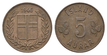 Исландия 5 эйре 1946 KM 9 бронза 4691-321
