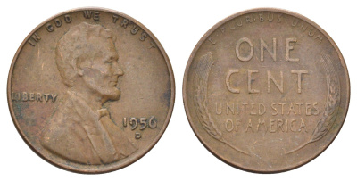 США 1 цент 1956 D, Линкольн KM 132 бронза 4697-1229