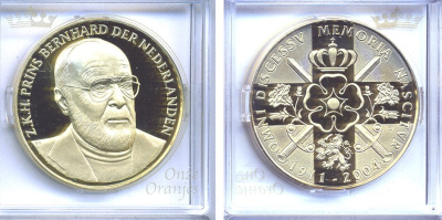 НИДЕРЛАНДЫ МЕДАЛЬ ND ПРИНЦ НИДЕРЛАНДОВ БЕРНАРД (1911-2004) бронза, позолота PROOF 5-3-1-77