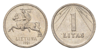 Литва 1 лит 1991 год-тип KM 91 медно-никель 26-659