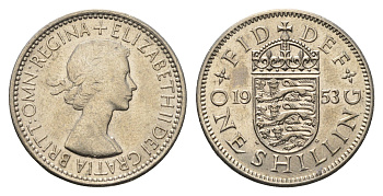 Великобритания 1 шиллинг 1953 год-тип, Елизавета II (1952-2022), Английский герб KM 890, Spink 4139 медно-никель UNC 4691-627