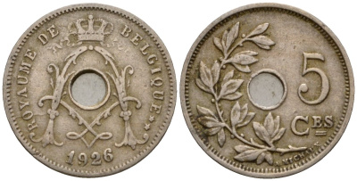 Бельгия 5 сантимов 1926 Belgie KM 67 медно-никель 4548-453