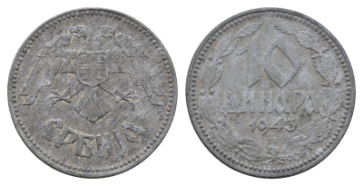 Сербия 10 динаров 1943 год-тип KM 33 цинк 4698-1243