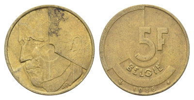 Бельгия 5 франков 1986 Belgie, Бодуэн I (1951-1993) KM 164 медь алюминий никель 4706-237