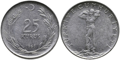 ТУРЦИЯ 25 КУРУШЕЙ 1968 KM 892.3 нержавеющая сталь 4541-615