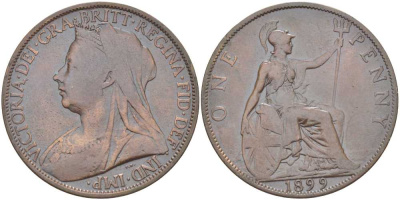 Великобритания 1 пенни 1899 Виктория (1837-1901) KM 790, Spink 3961 бронза 441-1143