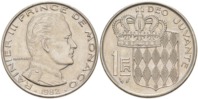 Монако 1 франк 1982 Ренье III (1949-2005) KM 140 никель 190-542