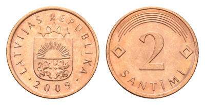 Латвия 2 сантима 2009 KM 21 сталь плакированная медью UNC 4694-1034