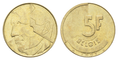 Бельгия 5 франков 1993 Belgie, Бодуэн I (1951-1993) KM 164 медь алюминий никель 4706-336
