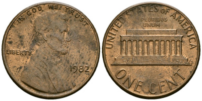 США 1 цент 1982 Линкольн KM 201 медь цинк 4136-219